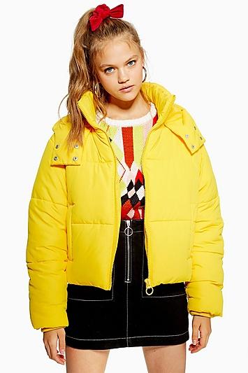 Topshop Yellow Hooded Puffer Jacket
