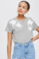 Topshop Petite Monochrome Applique Floral T-shirt