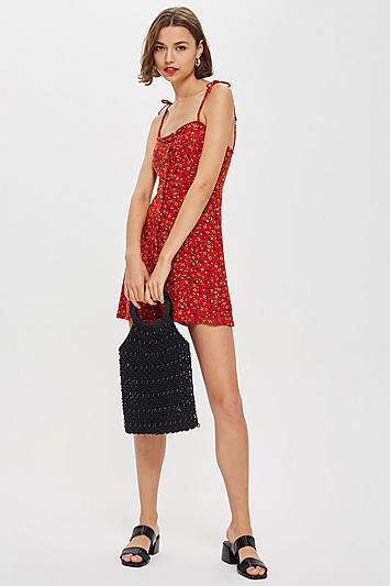Topshop Petite Printed Button Through Mini Dress