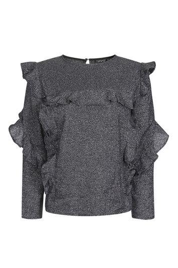 Topshop Long Sleeve Metallic Ruffle Blouse