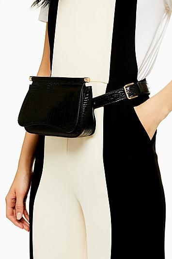 Topshop Bonnie Black Crocodile Belt Bag