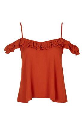 Topshop Cold Shoulder Frill Strap Top