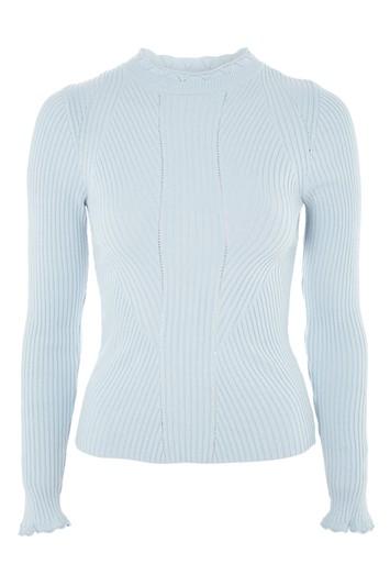 Topshop Blue Frill Neck Jumper