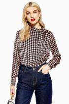 Topshop Check Pussybow Blouse