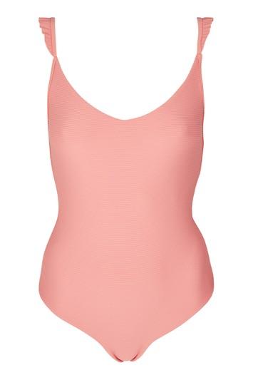 Topshop Ribbed Frill Swimsuit