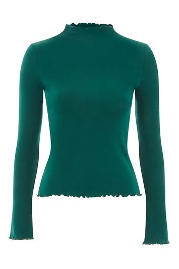 Topshop Tall Long Sleeve Lettuce Hem Top