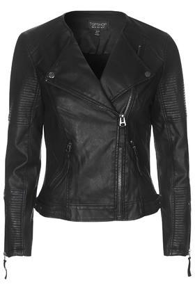 Topshop Faux Leather Quilted Detail Biker Jacket