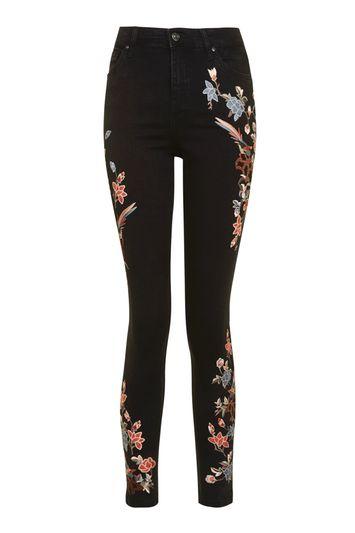 Topshop Moto Limited Edition Floral Embroidered Jamie Jeans
