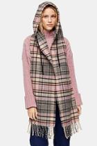 Topshop Pink And Grey Check Hooded Scarf