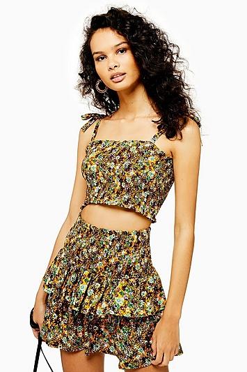 Topshop Ruched Tie Shoulder Crop Top
