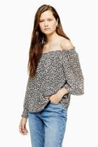 Topshop Leopard Design Shirred Bardot Blouse