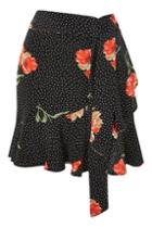 Topshop Tall Spot & Floral Print Ruffle Tie Skirt