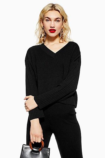 Topshop Ribbed V-neck Jumper