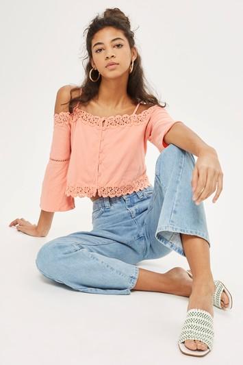 Topshop Petite Pretty Trim Bardot Top