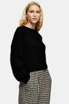 Topshop Black Knitted Cropped Jumper With Wool