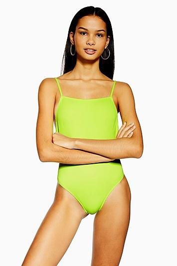 Topshop Neon Yellow Straight Neck Swimsuit