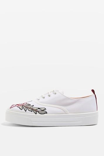 Topshop College Embroidered Flatforms
