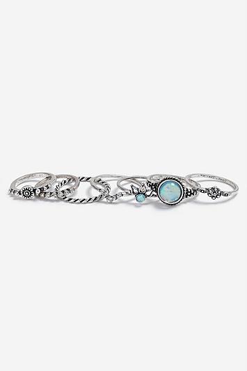 Topshop *turquoise Engraved Ring Pack