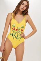Topshop Embroidered Floral Swimsuit