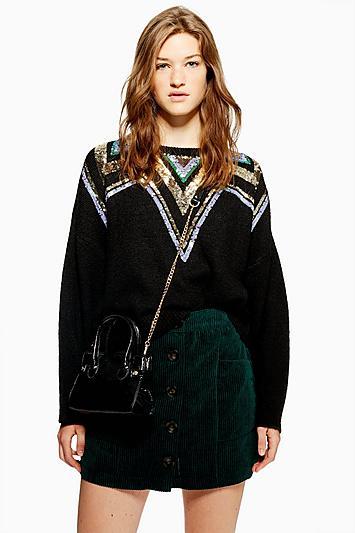 Topshop Sequin Yoke Fair Isle Jumper