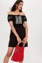 Topshop Petite Embroidered Spot Bardot Dress