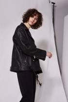 Topshop *longline Leather Biker Jacket By Boutique