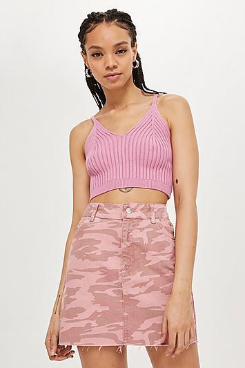 Topshop Pink Camouflage Denim Skirt