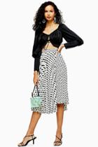 Topshop Black And White Spot Pleat Midi Skirt