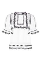 Topshop Poplin Embrodiered Puff Sleeve Top