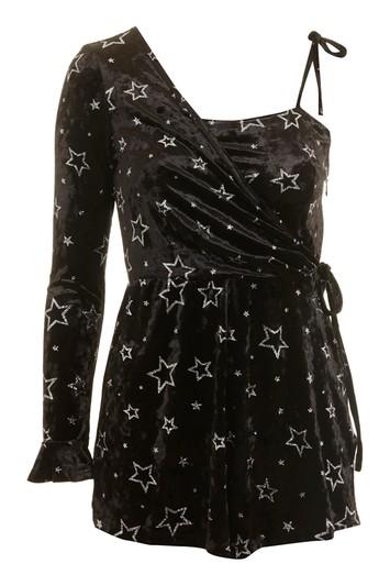 Topshop Star Velvet One Shoulder Playsuit