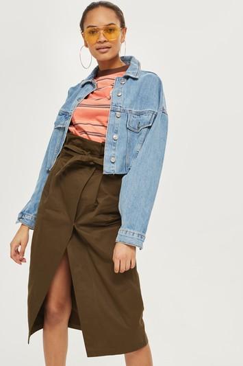 Topshop Cotton Twill Wrap Midi Skirt