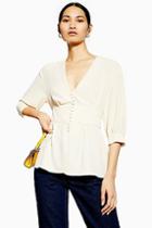 Topshop Ivory Short Sleeve Button Blouse