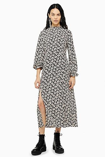 Topshop Daisy Print Pie Crust Midi Dress