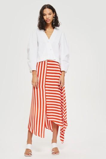 Topshop Tall Bold Striped Hanky Hem Skirt