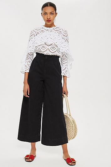 Topshop Moto Wash Black Shirred Waist Jeans