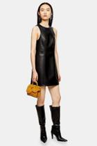 Topshop Black Faux Leather Pu Pinafore Dress