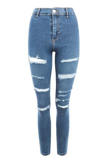 Topshop Moto Mid Blue Super Ripped Joni Jean
