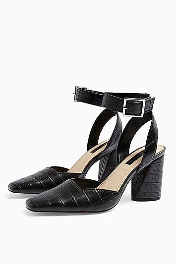 Topshop Gaze Black Block Ankle Strap Heels