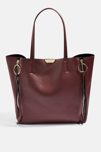 Topshop Burgundy Side Zip Shopper Bag