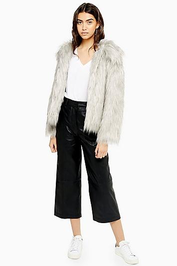 Topshop Grey Tipped Faux Fur Coat