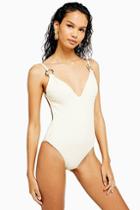 Topshop Ivory Shirred Ring Swimsuit