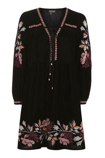 Topshop Velvet Floral Smock Dress
