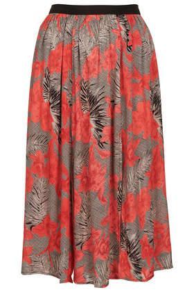 Topshop Floral Spliced Midi Skirt