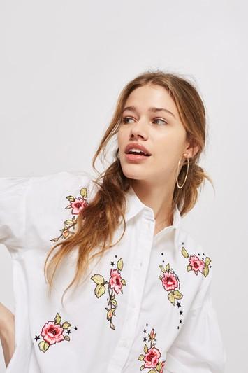Topshop 'love Me Grace' Embroidered Shirt