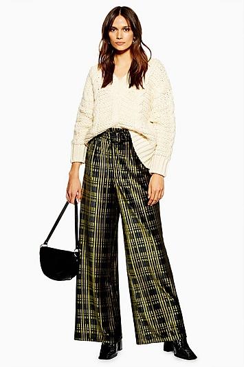 Topshop Check Velvet Wide Leg Trousers