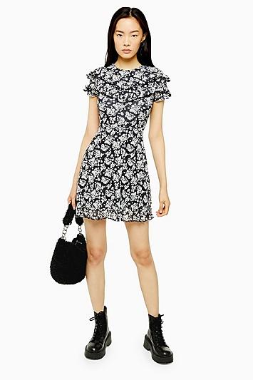 Topshop Mesh Ruffle Mini Dress