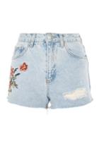 Topshop Petite Fire Flower Denim Shorts