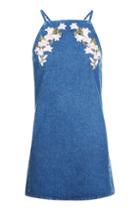 Topshop Moto Embroidered Denim Pinafore Dress