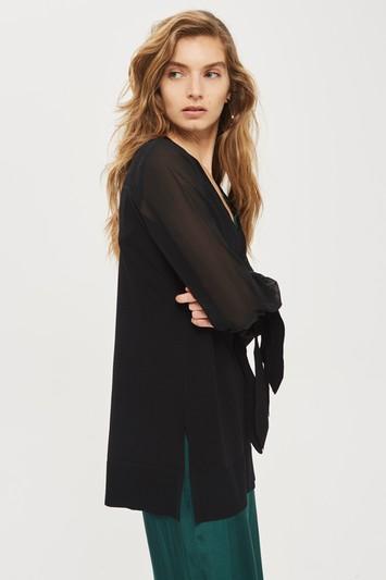 Topshop Chiffon Sleeve Longline Sweater