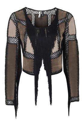 Topshop Premium Fringe Suede Cardigan